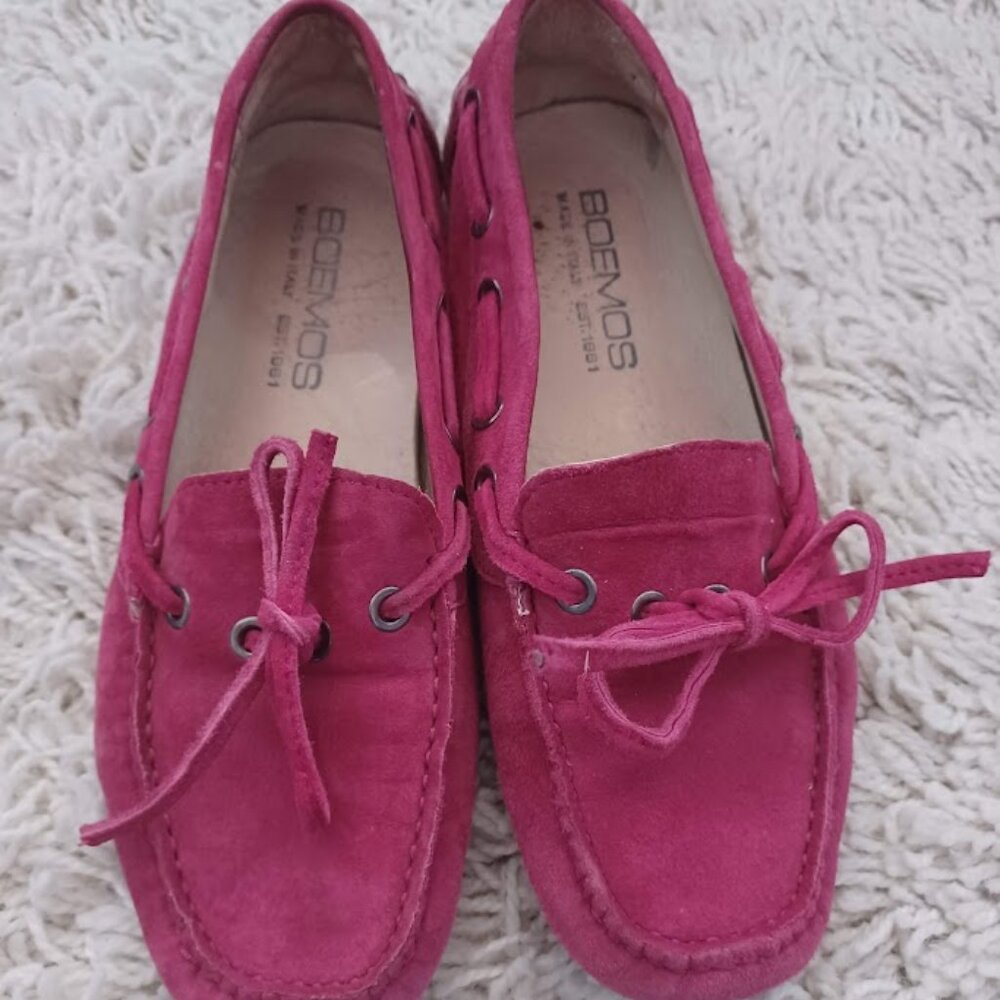 BOEMOS Suede Driving Loafers Womens Pink Boho Moccasins Made Italy EU 37 US 6.5